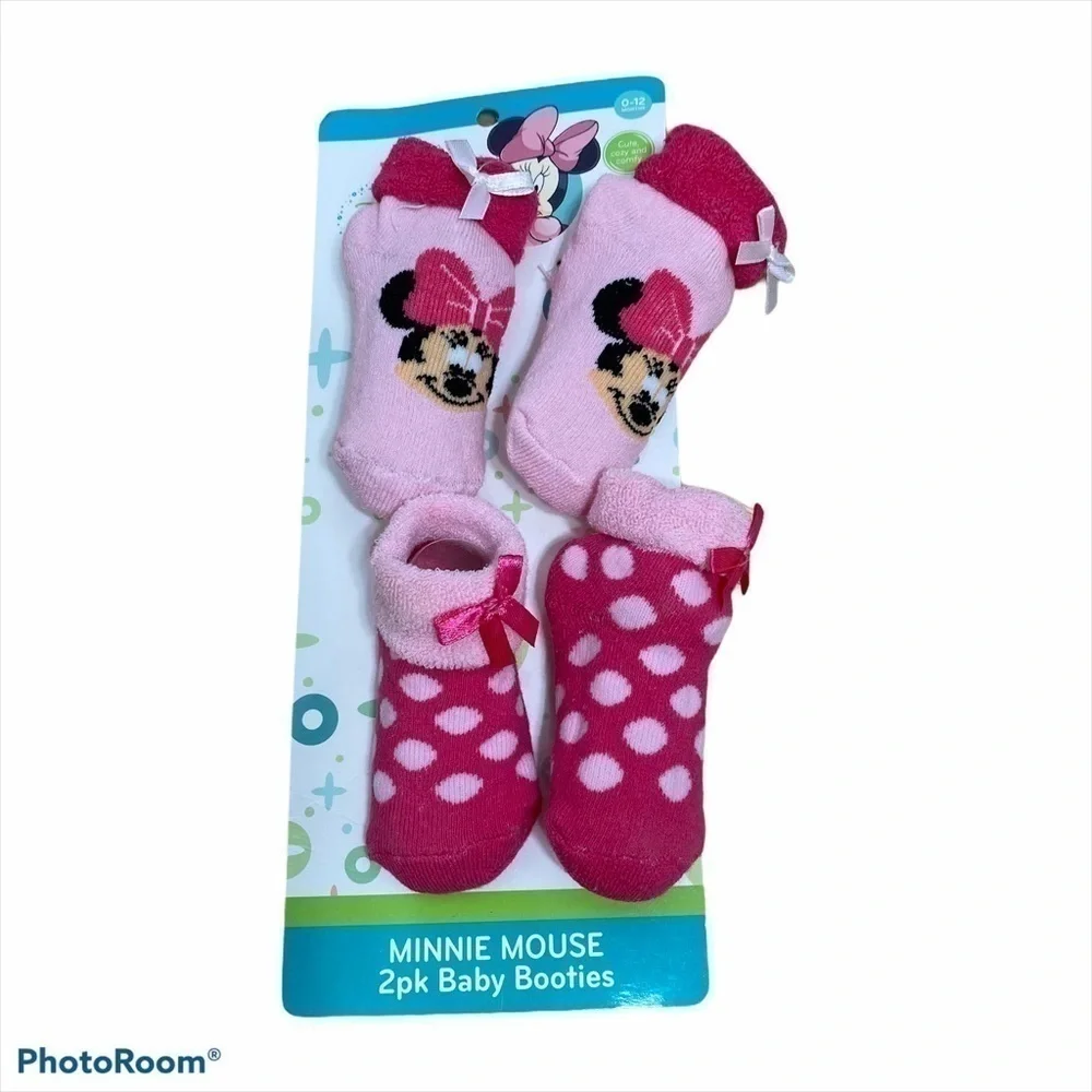 Minnie Mouse Baby Girl Knit Booties NWT 0-12 month